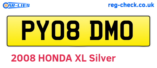 PY08DMO are the vehicle registration plates.