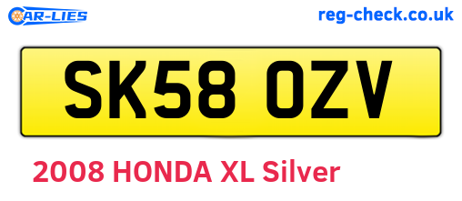 SK58OZV are the vehicle registration plates.