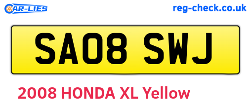 SA08SWJ are the vehicle registration plates.