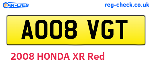 AO08VGT are the vehicle registration plates.