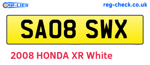 SA08SWX are the vehicle registration plates.