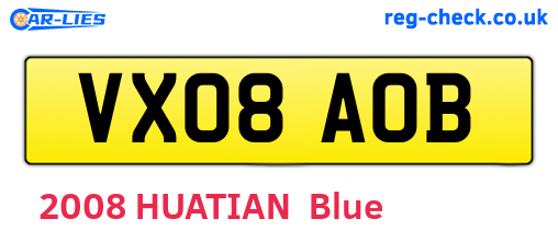 VX08AOB are the vehicle registration plates.