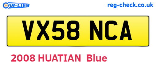 VX58NCA are the vehicle registration plates.