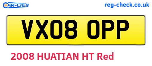 VX08OPP are the vehicle registration plates.
