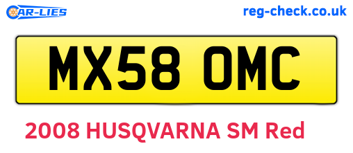 MX58OMC are the vehicle registration plates.