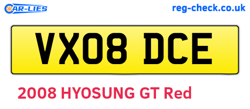VX08DCE are the vehicle registration plates.