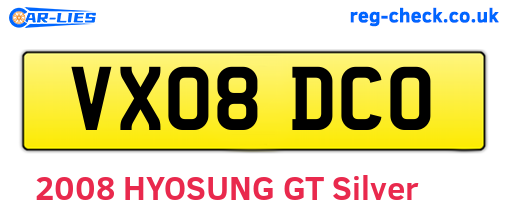 VX08DCO are the vehicle registration plates.
