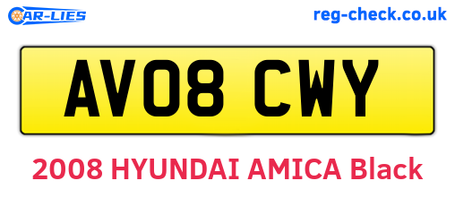AV08CWY are the vehicle registration plates.