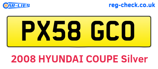 PX58GCO are the vehicle registration plates.