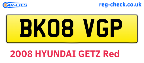 BK08VGP are the vehicle registration plates.