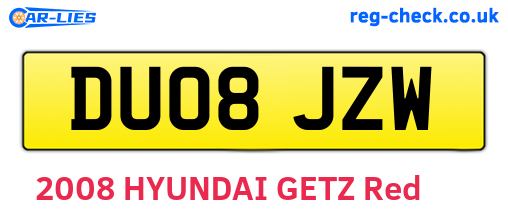 DU08JZW are the vehicle registration plates.