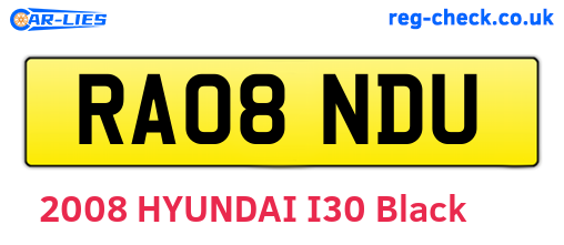 RA08NDU are the vehicle registration plates.