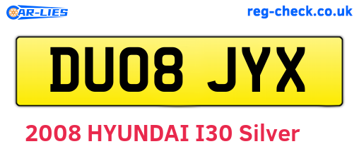DU08JYX are the vehicle registration plates.