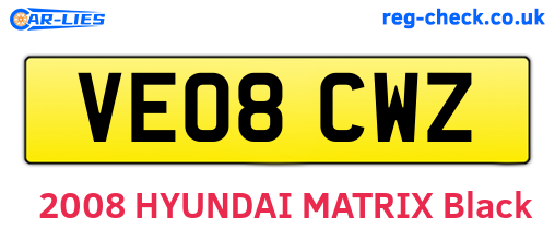 VE08CWZ are the vehicle registration plates.