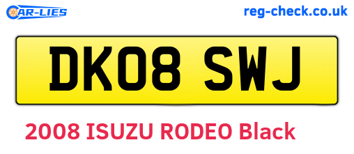 DK08SWJ are the vehicle registration plates.