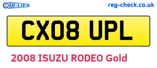 CX08UPL are the vehicle registration plates.