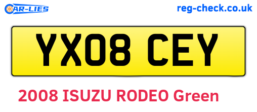 YX08CEY are the vehicle registration plates.