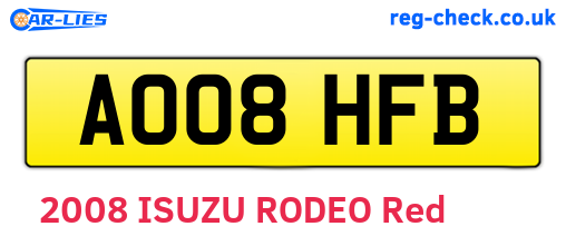 AO08HFB are the vehicle registration plates.