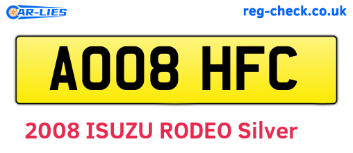 AO08HFC are the vehicle registration plates.
