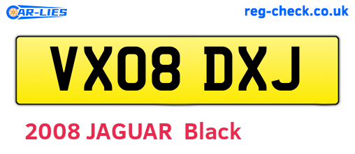 VX08DXJ are the vehicle registration plates.