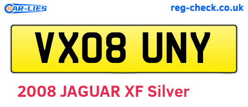 VX08UNY are the vehicle registration plates.