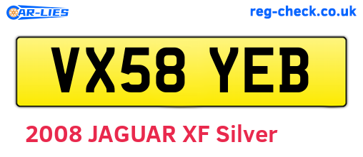 VX58YEB are the vehicle registration plates.