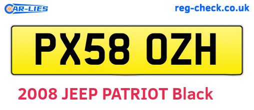 PX58OZH are the vehicle registration plates.