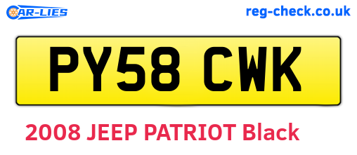 PY58CWK are the vehicle registration plates.