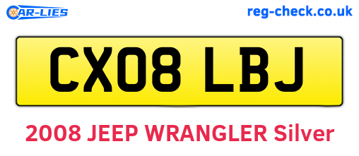 CX08LBJ are the vehicle registration plates.