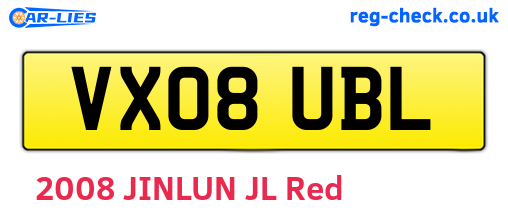 VX08UBL are the vehicle registration plates.