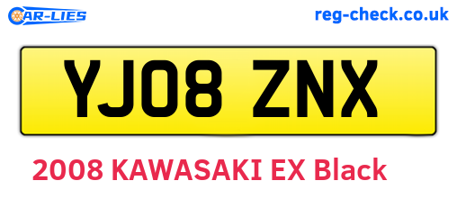 YJ08ZNX are the vehicle registration plates.