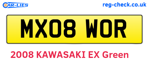 MX08WOR are the vehicle registration plates.