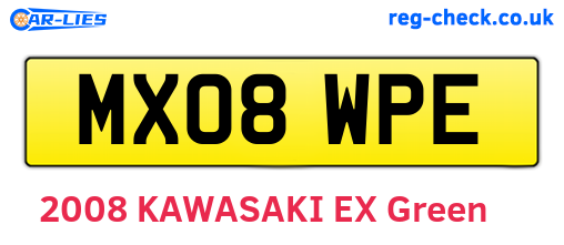 MX08WPE are the vehicle registration plates.