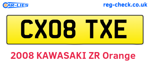 CX08TXE are the vehicle registration plates.