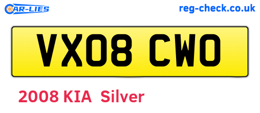 VX08CWO are the vehicle registration plates.