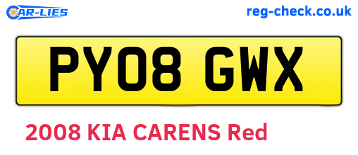 PY08GWX are the vehicle registration plates.