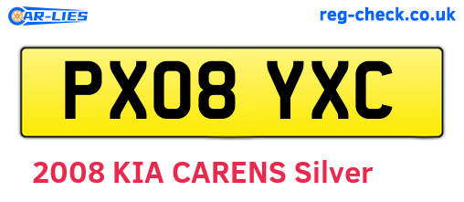 PX08YXC are the vehicle registration plates.