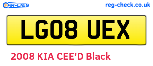 LG08UEX are the vehicle registration plates.