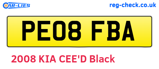 PE08FBA are the vehicle registration plates.