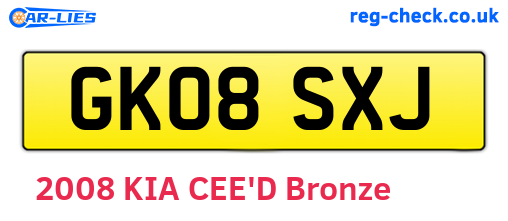 GK08SXJ are the vehicle registration plates.
