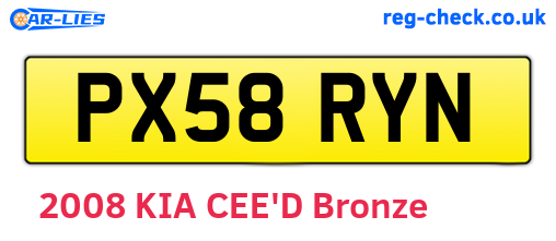 PX58RYN are the vehicle registration plates.
