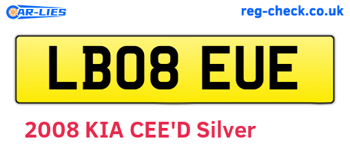 LB08EUE are the vehicle registration plates.