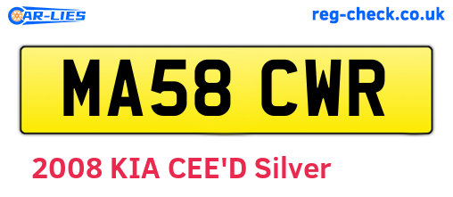 MA58CWR are the vehicle registration plates.