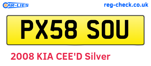 PX58SOU are the vehicle registration plates.