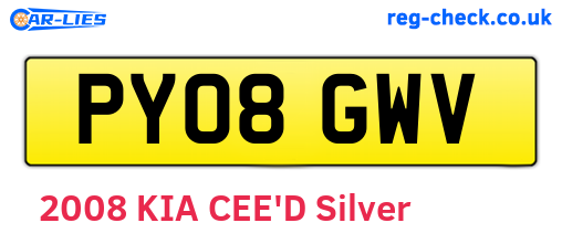 PY08GWV are the vehicle registration plates.
