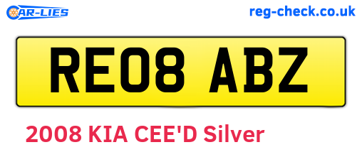 RE08ABZ are the vehicle registration plates.