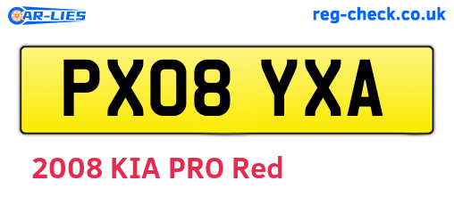 PX08YXA are the vehicle registration plates.