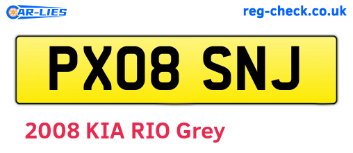 PX08SNJ are the vehicle registration plates.