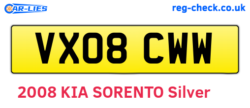 VX08CWW are the vehicle registration plates.