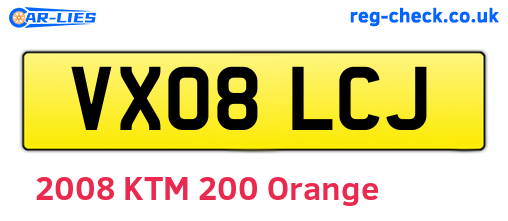VX08LCJ are the vehicle registration plates.